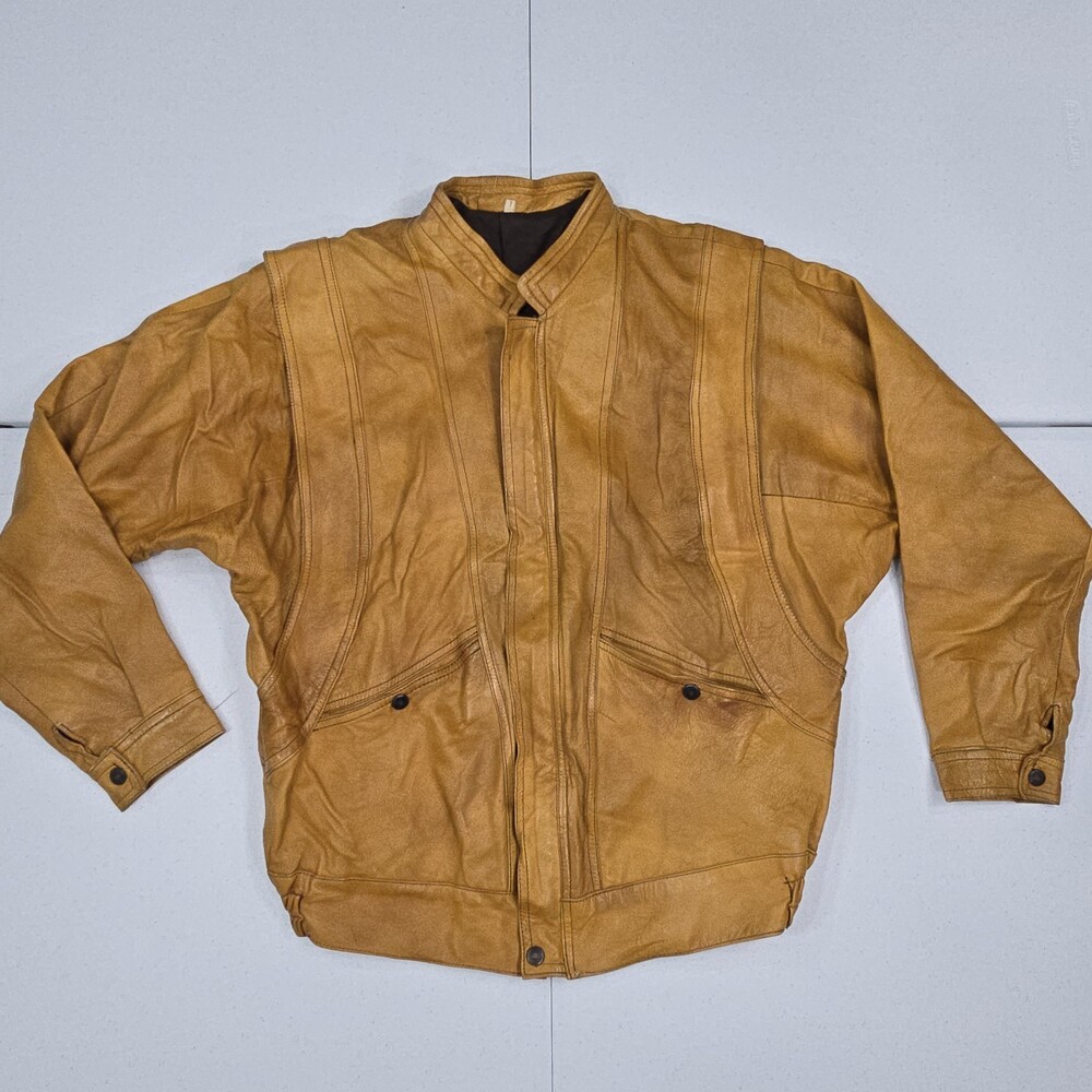 True Vintage Unisex Lambskin Leather Mustard Yellow Oversized Jacket Sz 1 (XS)